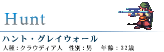 ハント・グレイウォール
人種 : クラウディア人 性別 : 男 年齢 : 32歳